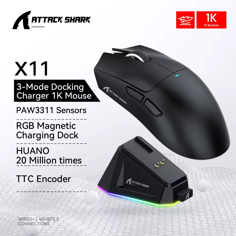 Mouse Gamer Attack Shark X11 com sensor de alta precisão